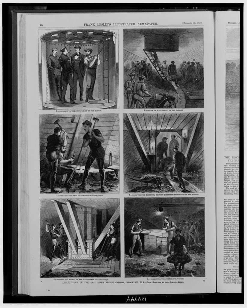 Interiér kesonu Brooklynského mostu 1870